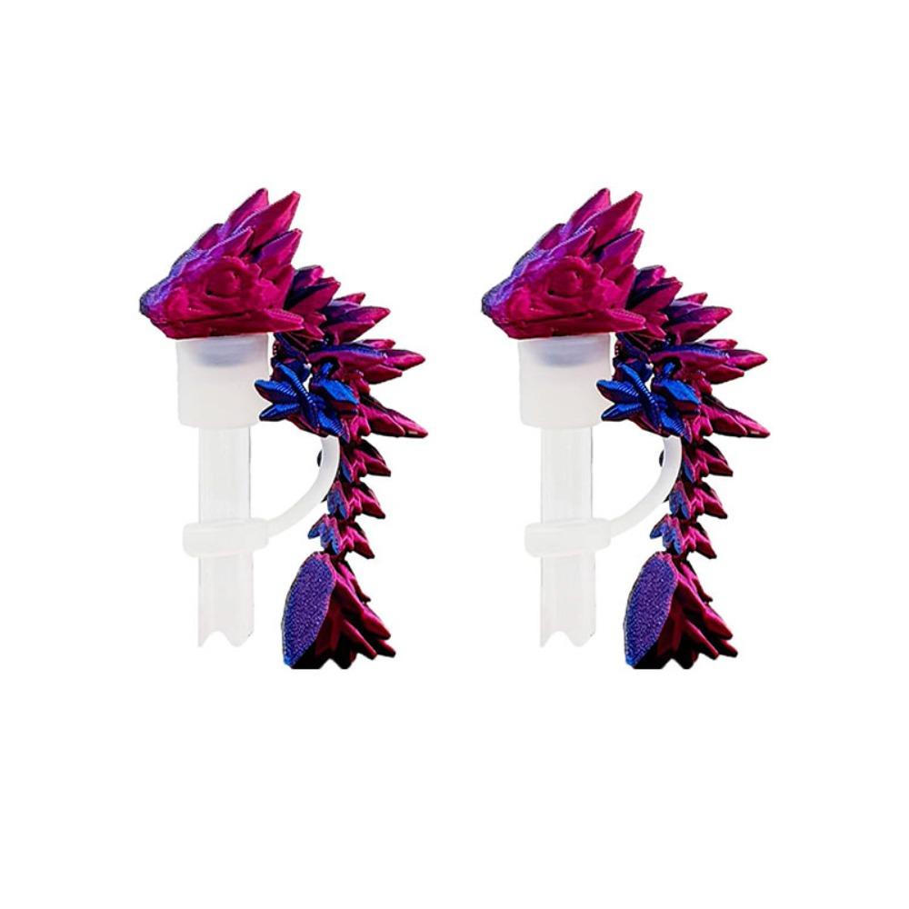 2Pcs Laser Gradient Color Dragon Straw Cover Silicone Straw Plug Straw Topper  Boys Gift