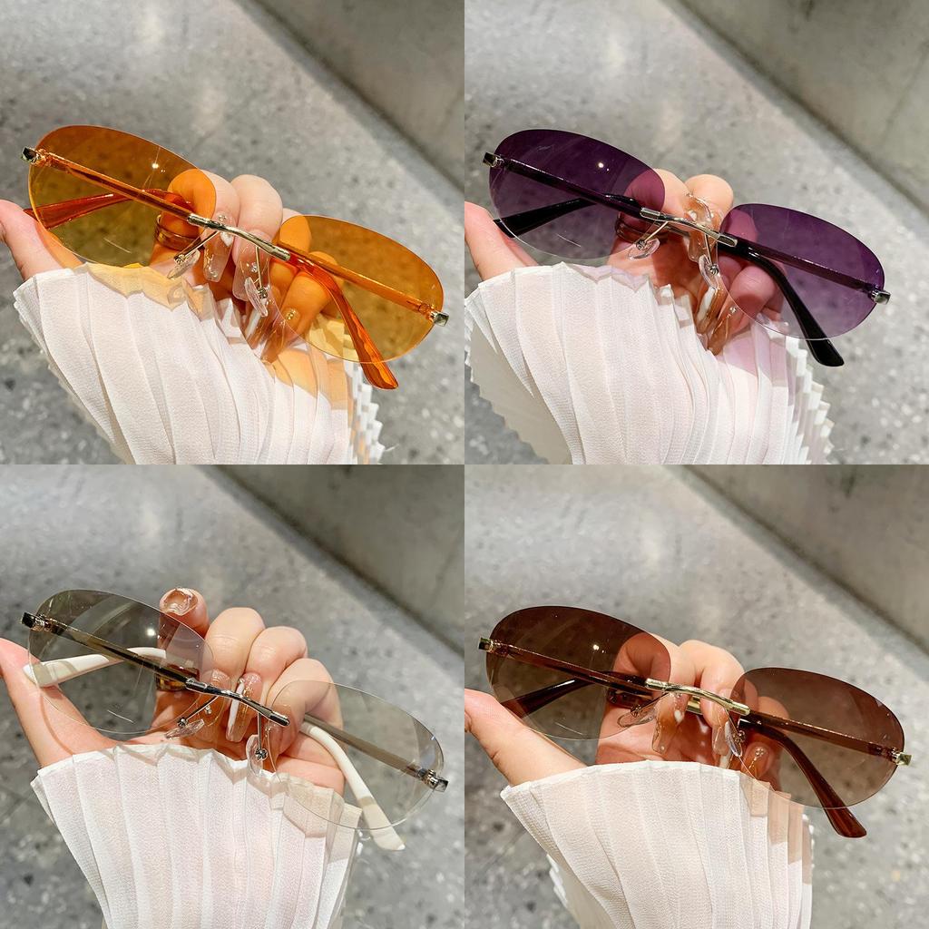 Y2k Metal Oval Sunglasses With Rainbow Silver Lenses For Streetwear And Party Fashion