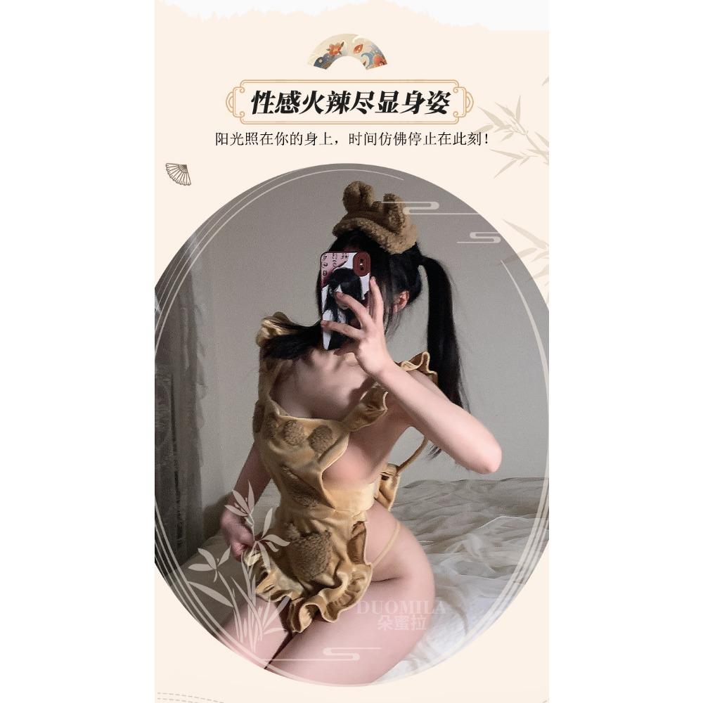 Domila Sexy Lingerie Sexy Velvet Lace Hollow Plush Bear Maid Maid Uniform Set F640