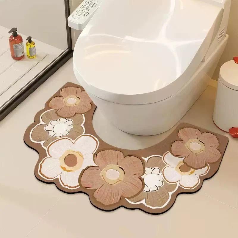Alfombrilla de Suelo para Inodoro de Baño Antisalpicaduras Absorbente de Agua Secado Rápido Forma de U Suave Barro de Diatomeas Alfombra Antideslizante Para Uso en Baño Inodoro