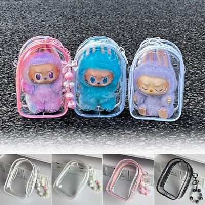 For 17cm Labubu V2 V3 15cm Cotton Doll Outfit Crossbody Pain Bag PVC Storage Bag Dolls Display Bag