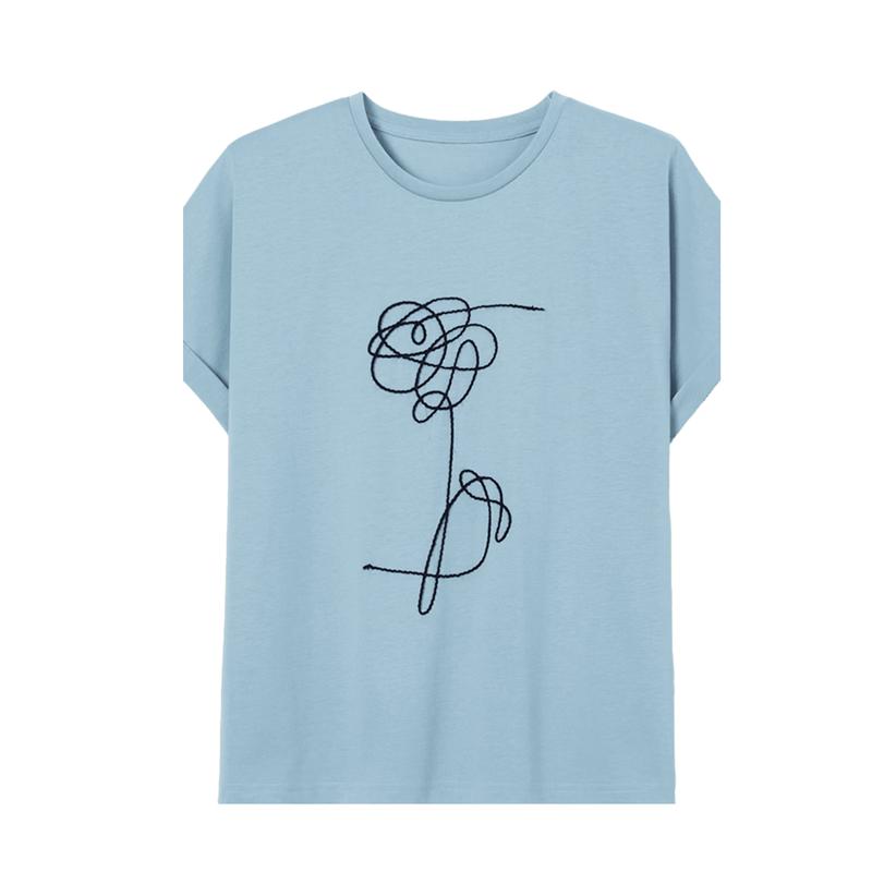 Demana Women's Round Neck Embroidered Cropped T-Shirt