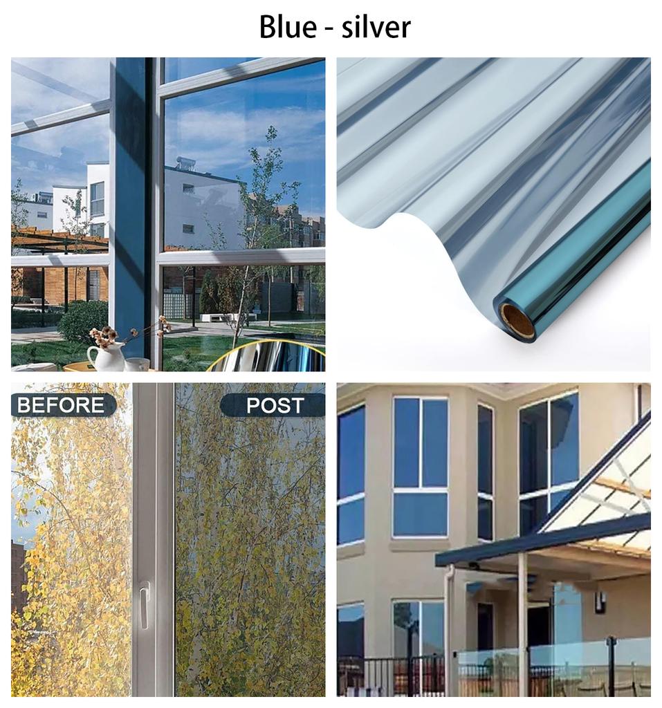 Atspindinti langų plėvelė, vienpusė sidabrinė veidrodinė stiklo plėvelė, šilumą kontroliuojanti stiklo vinilo lipdukų plėvelė nuo UV spindulių, apsauganti nuo saulės, ritinėlis