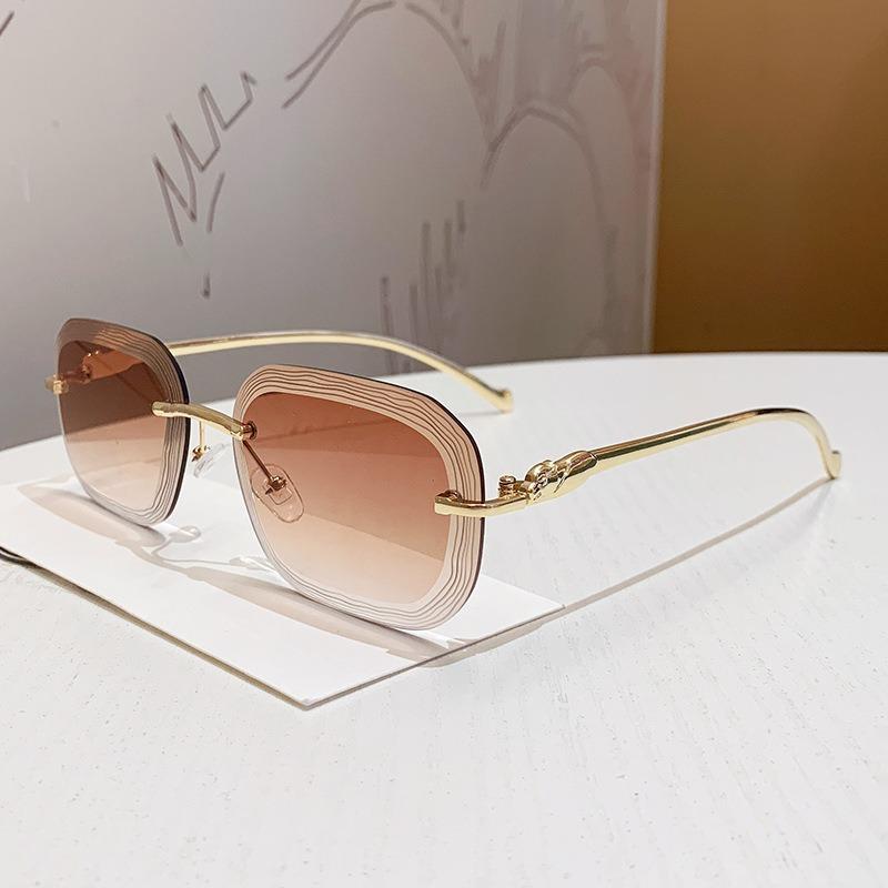 New Luxury Designer Fashion Brand Sunglasses Women Leopard Rimless Elegant Cute Shades Glasses Trendy Party Top Sunglasses
