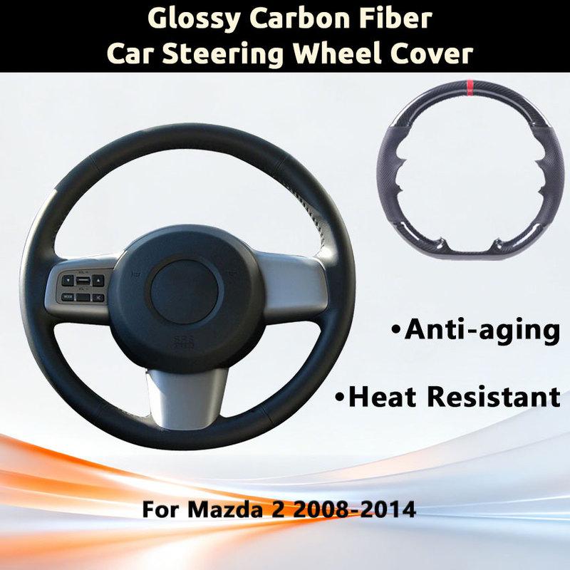 Heat Resistant Car Steering Cover For Mazda 2 2008-2014 UV Protection Anti-Aging Glossy Carbon Fiber Ultrafine Fiber Leather
