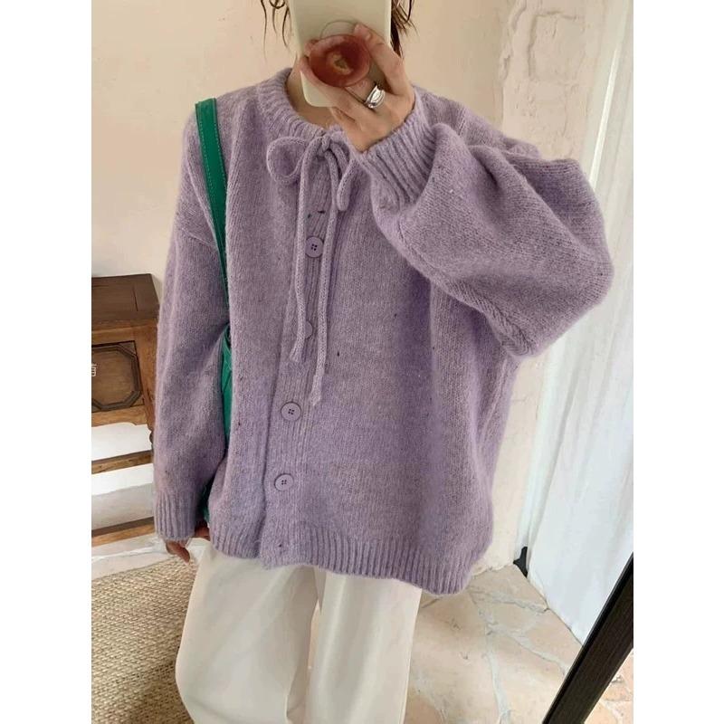 Gentle wind crew neck knitted cardigan autumn and winter new loose casual versatile and thin lazy wind sweater jacket