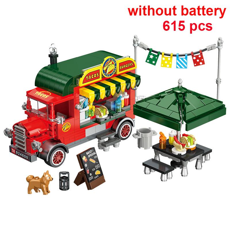 

Кемпер-фургон Квітковий Автобус Мексиканський Авто з Тако Міський Транспорт Набори Будівельних Блоків Вуличний Краєвид Перегони MOC Креативні Навчальні Іграшки Подарунок