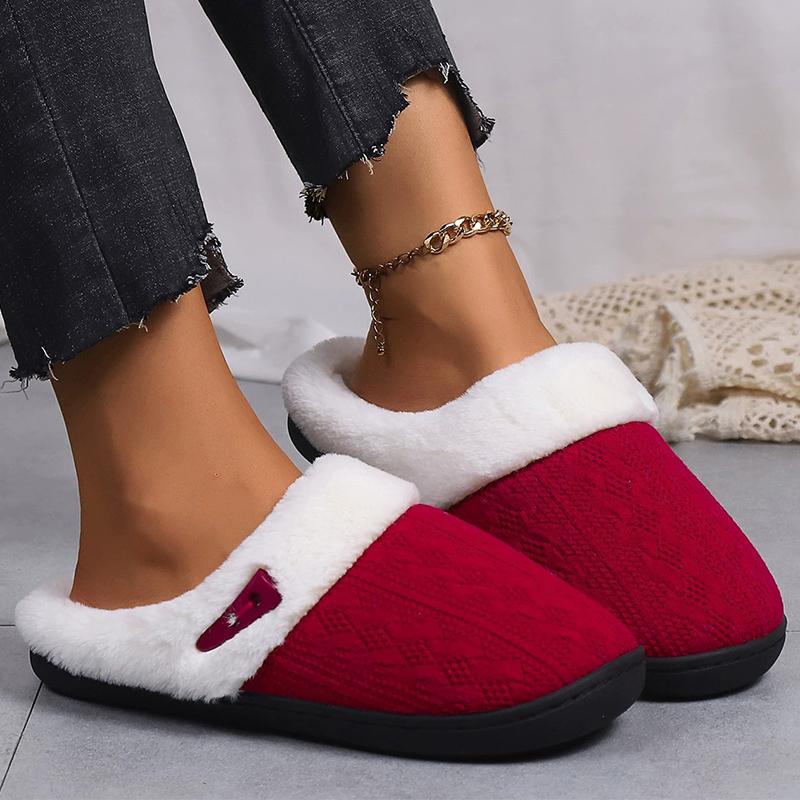 Fashion Winter Plush House Cotton Slippers Women Anti Slip Flat Heel Cotton Slides Woman Fashion Mix Color Plush Slippers Female