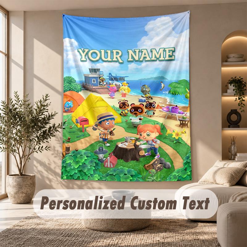 Tapestry Custom Name Text, Wall Hanging Tapestry Home Room DecorAnimal Crossing