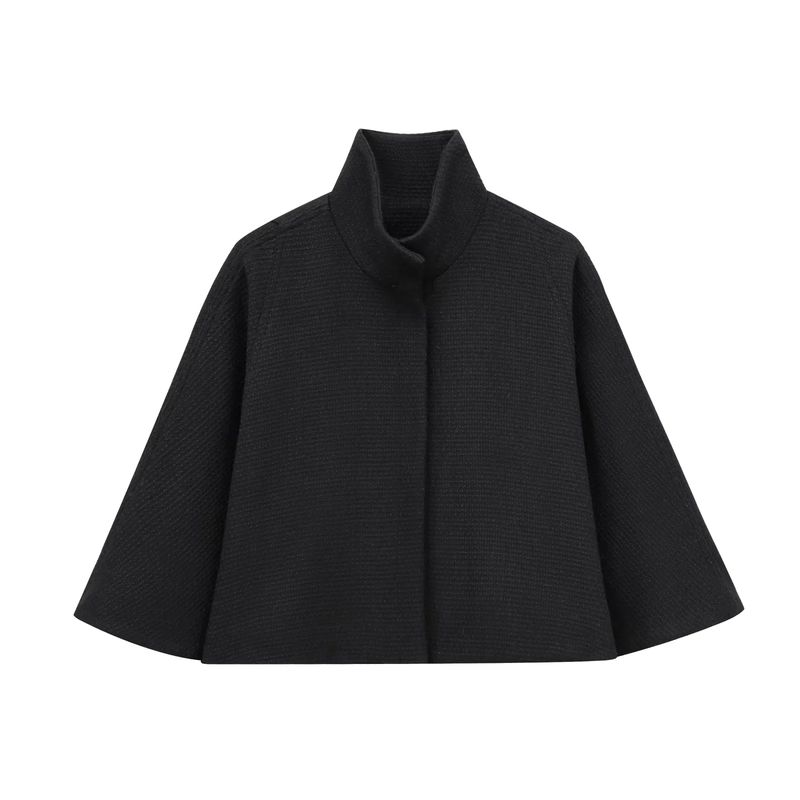 

Fall and Winter New Women s Clothing Fashion Style Loose Wool Blended Stand Collar Short Cape Coat 2063066 Black L