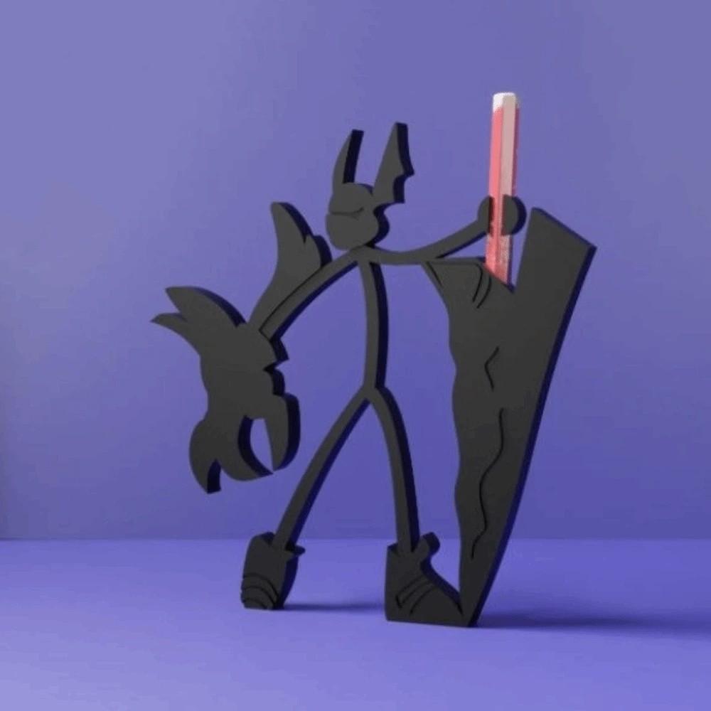 3D Schwarzer Stickman Krieger Stifthalter Plastik Lustige Stiftverzierung 3D Gedruckter Bleistifthalter Schüler