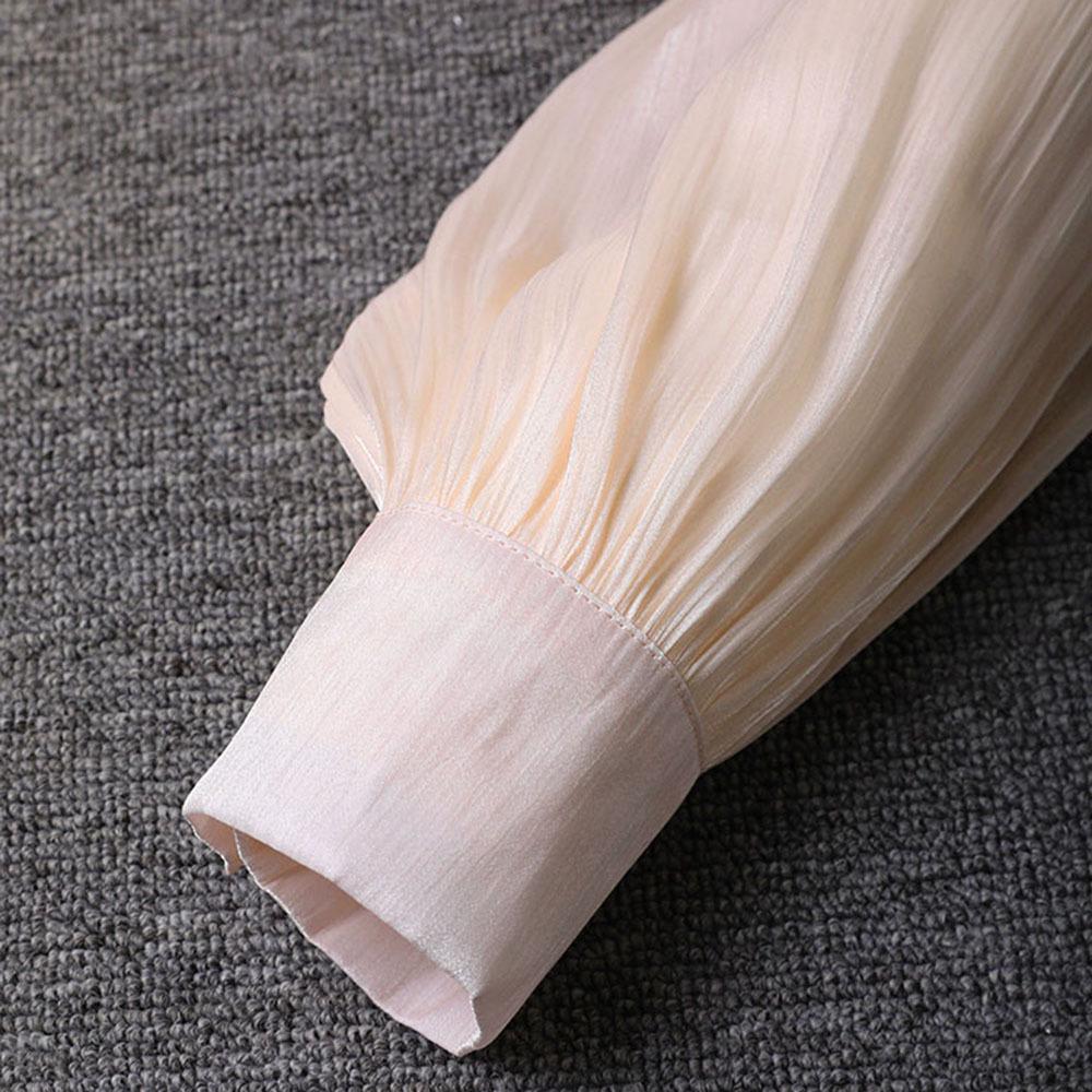 Women's Spring Puff Sleeve Ruffle Dress with Pleated Ribbon Design