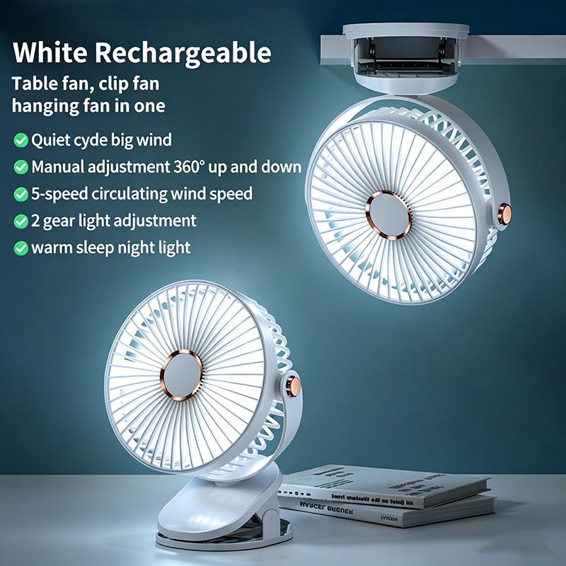 New 3 in 1 Portable Mini Clip Fan Rechargeable Air Circulator Wireless Electric Fan With Led Light Clip-on Home handheld Fan