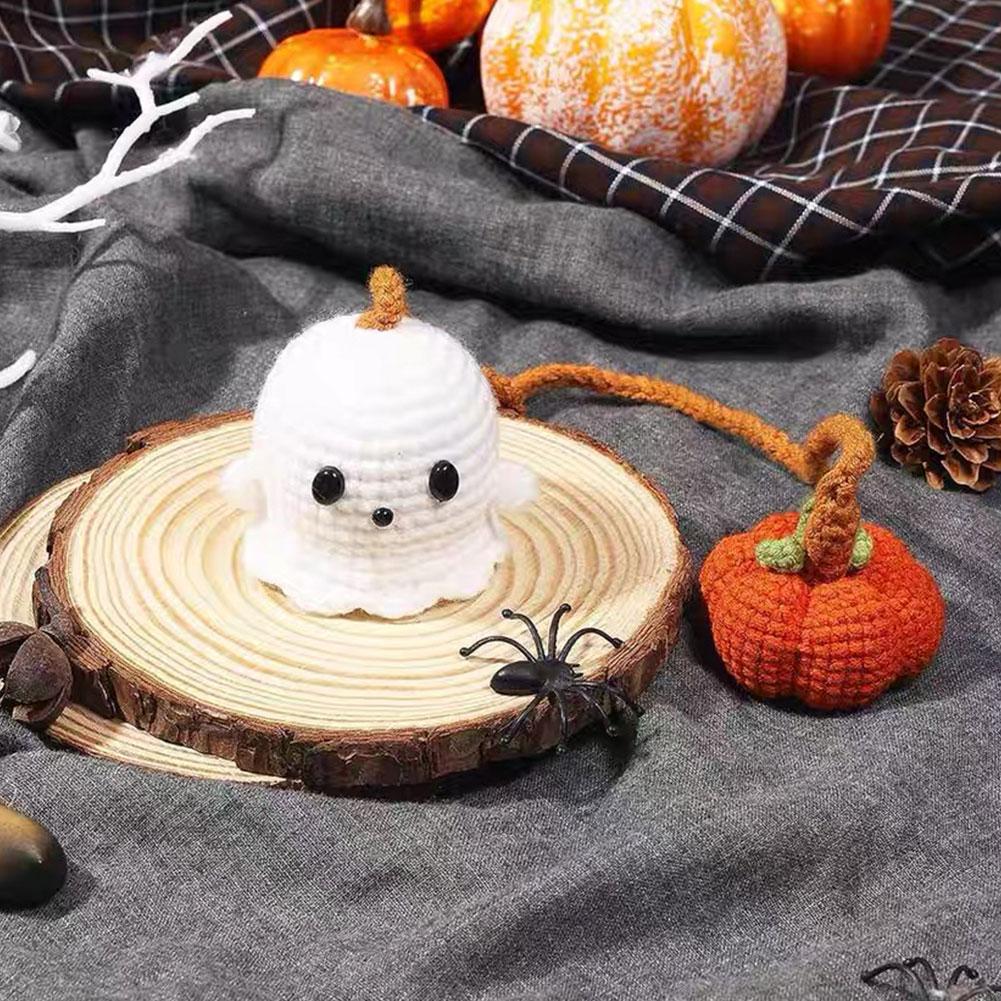 Halloween Crochet Pumpkin And Ghost  Tree Ornaments Small Hanging Ghost Charms Car Pendant Decoration Holiday Party Home Decors
