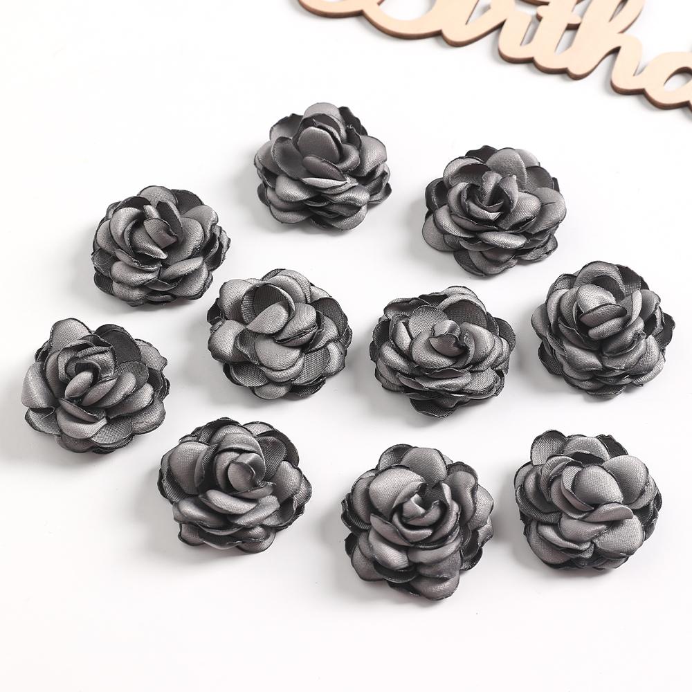 5/10Pcs Artificial Flowers 3.5cm Handmade Burned Edge Camellia Flowers For DIY Sewing Crafts Clothing Accessories Wedding Decors