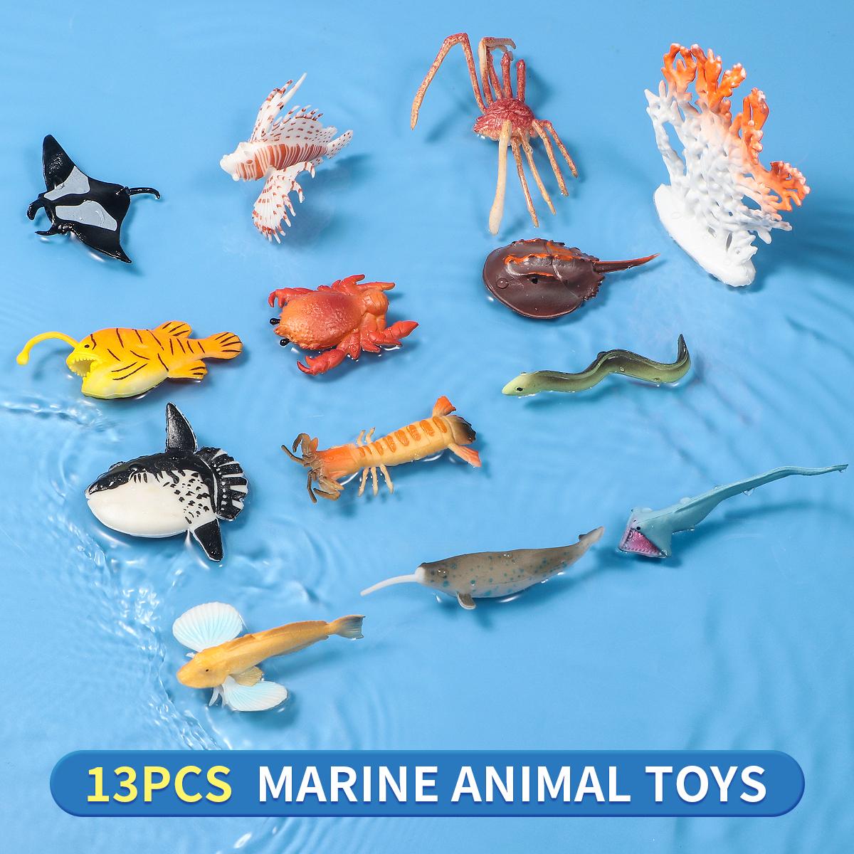 13pcs Mini Realistic Sea Life Toys Figures, Educational Underwater Creatures, Easter Egg Fillers, Aquarium Decorations for Hallo