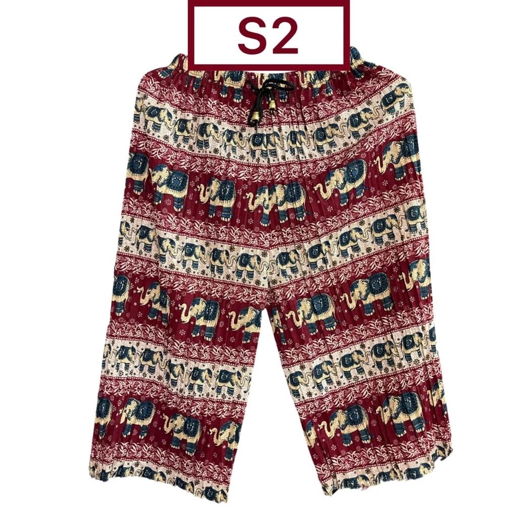 Elephant Cropped Pants Adjustable Elastic Waistband Strap Unisex Women Men Print Thailand Casual Streetwear Beach Summer Boho Bohemian Retro Vintage