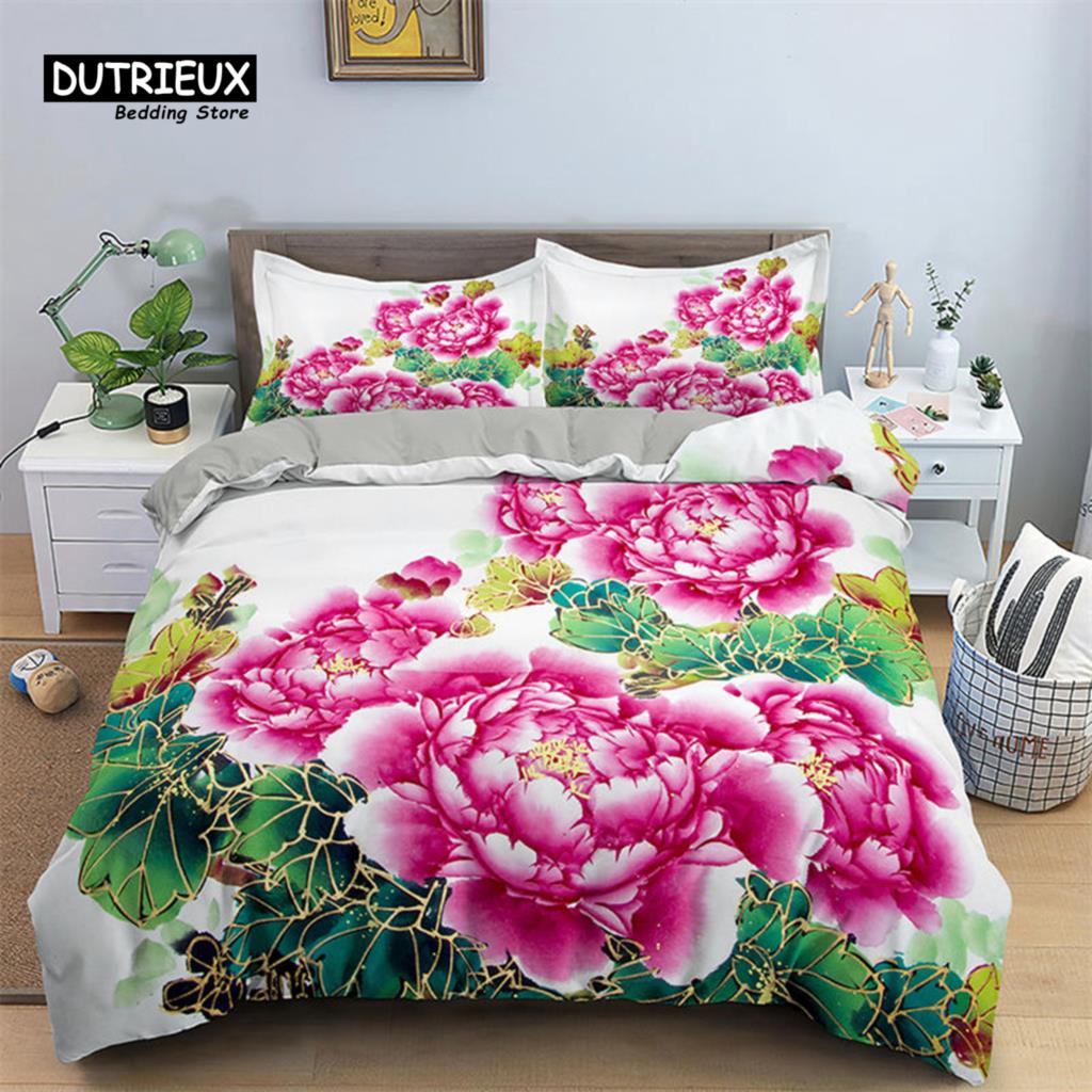 Romantic Flower Duvet Cover Rose Floral Bedding Set Microfiber Comforter Cover King For Girl Women Wedding Valentine's Day Decor