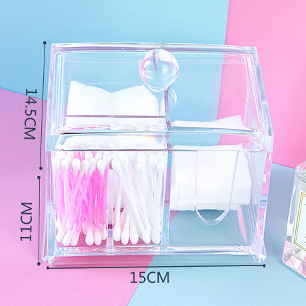 Cotton Pad Storage Box, Acrylic Cosmetic   with 4 Compartments for Cotton Buds, Powder Puff, Lipsticks, with Dustproof Lid for   Makeup T