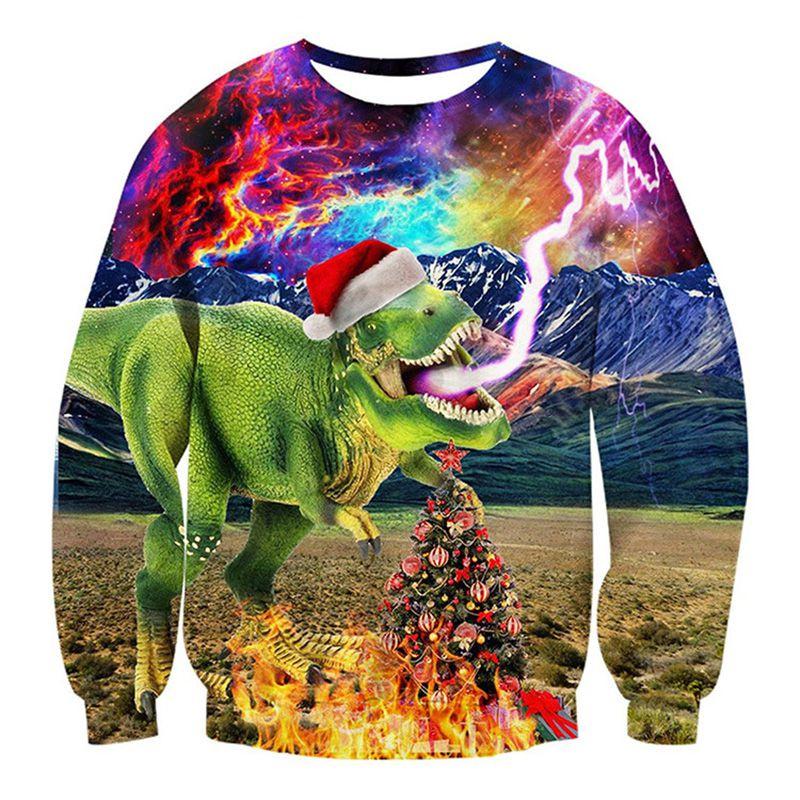 

Уродливый Рождественский Свитер Женский Мужской Толстовка с Динозавром С Длинным Рукавом Пуловер Топы Green Dinosaur,3XL