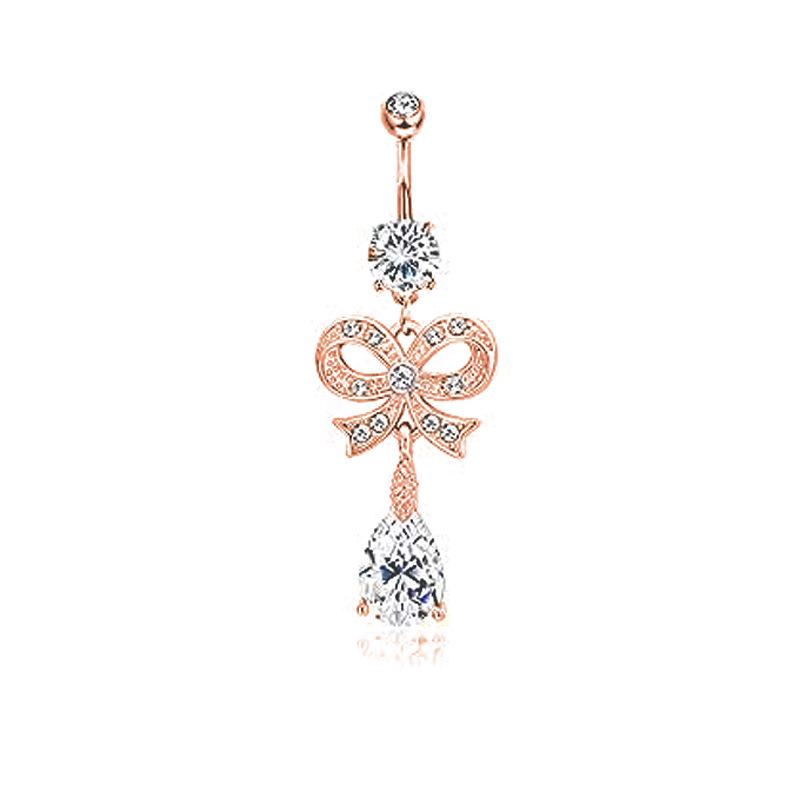 Navel Ring Set: 6-Piece Zircon Belly Button Rings with Bow and Water Drop Pendant