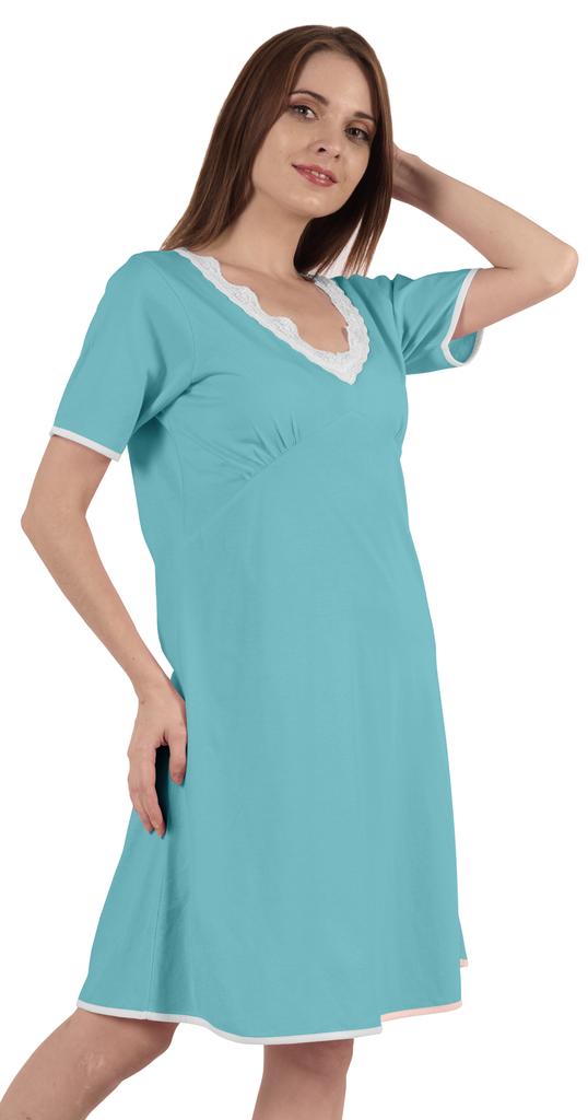 Inkmeso Solid Nightgown Dress For Women Nightwear Lace Short Sleeve Loungewear