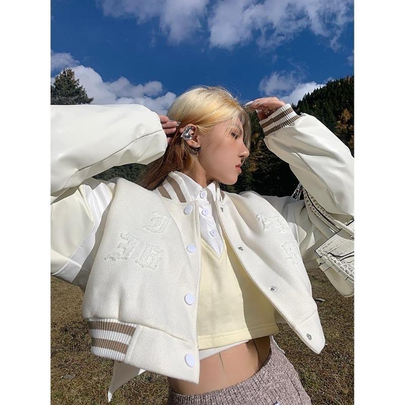 

Ранняя весна, американская ретро универсальная полосатая бейсбольная куртка с вышитыми буквами и полотенцем, короткая, студенческая, весна и осень XL белый