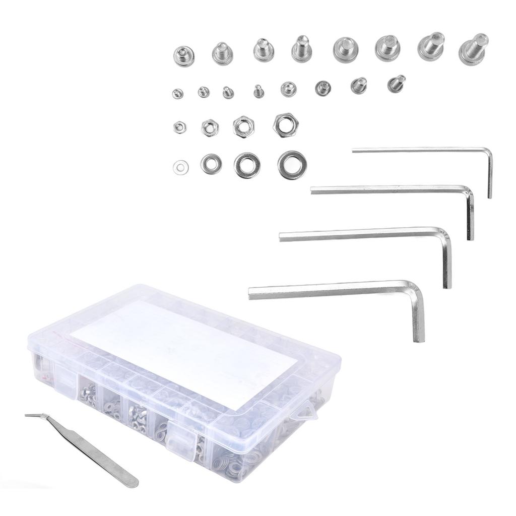 580Pcs Screws Nuts Washers Kit 304 Stainless Steel Cylindrical Head Hex Socket Screws for Home