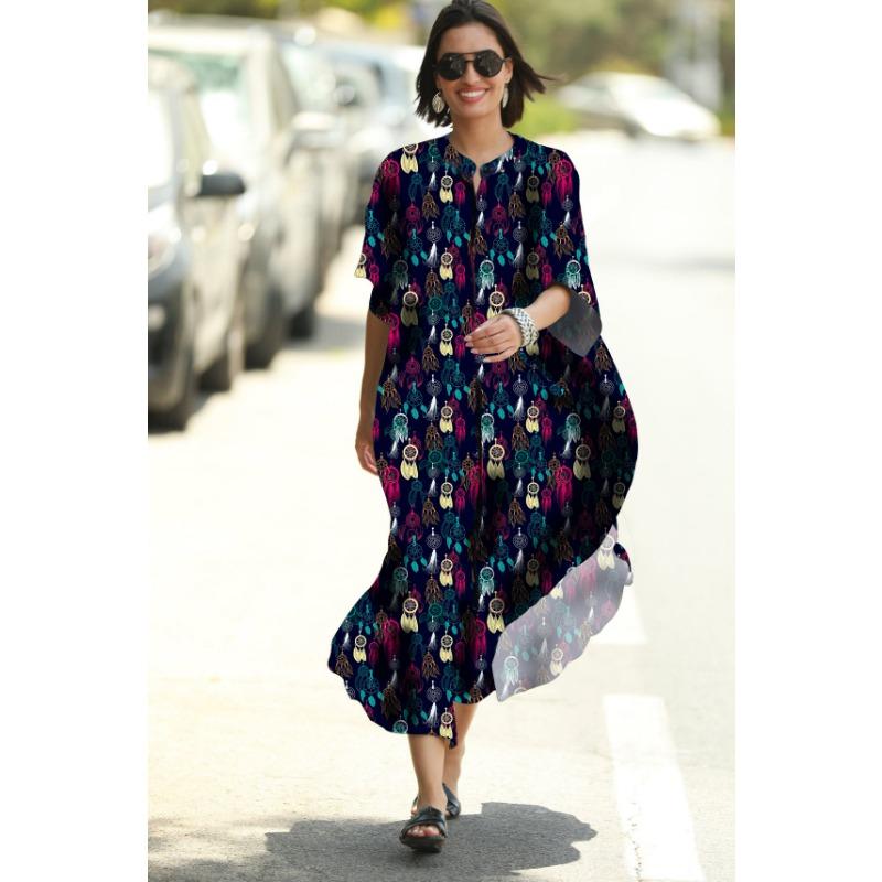 Moda damska Letnia wiosna w paski Drukuj 1/2 rękawy Dekolt w kształcie litery V Luźna talia Casual sukienki