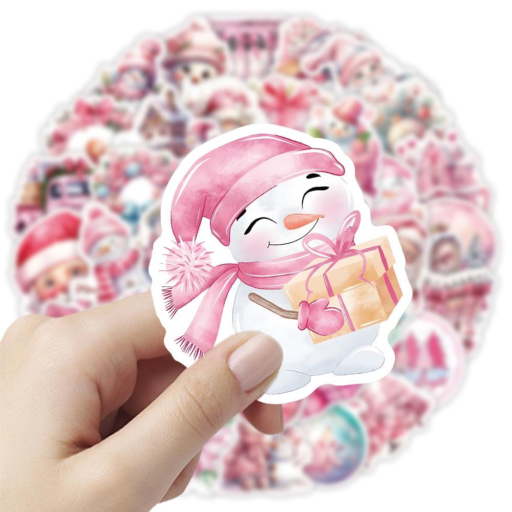 50 stk Rosa Julenisse Scrapbook Journal Klistremerke Tegneserie Tre Gave Bagasje Bærbar PC Klistremerke DIY Dekor Skrivesaker Klistremerke Etiketter