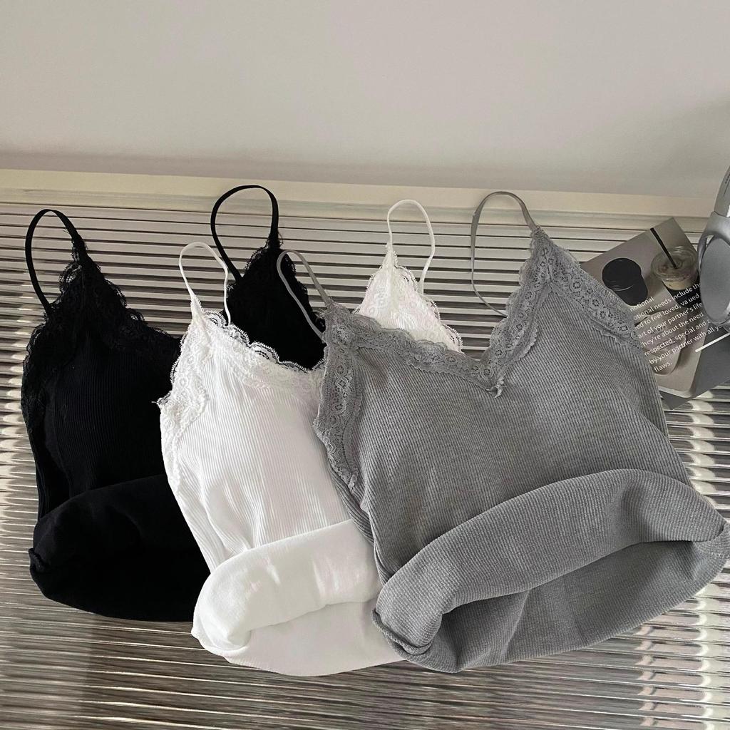 Women's V-Neck Camisole with Lace and Chest Pad – Summer 2024 Style