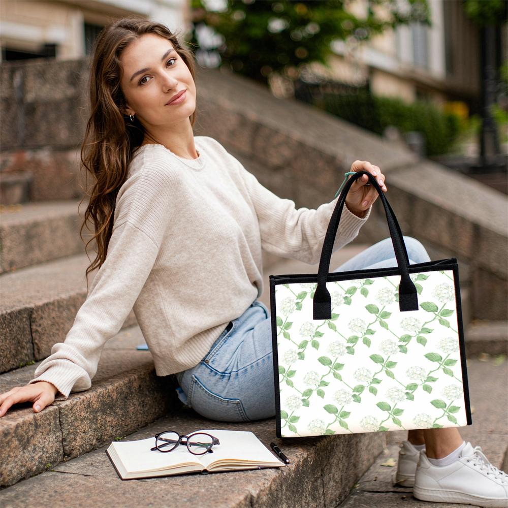 Floral Print Canvas Tote Bag for Daily Commute Outdoor Shopping