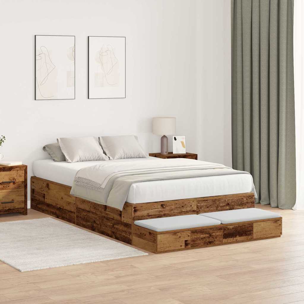Storage Bed Frame Reclaimed Wood Look 120 cm Engineered Wood
