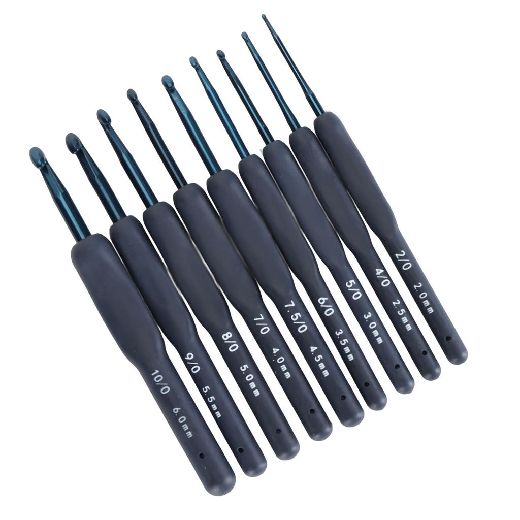 9Pcs Crochet Hooks Set Ergonomic Soft Grip Smooth Needles for Beginners Arthritic Hands Blue