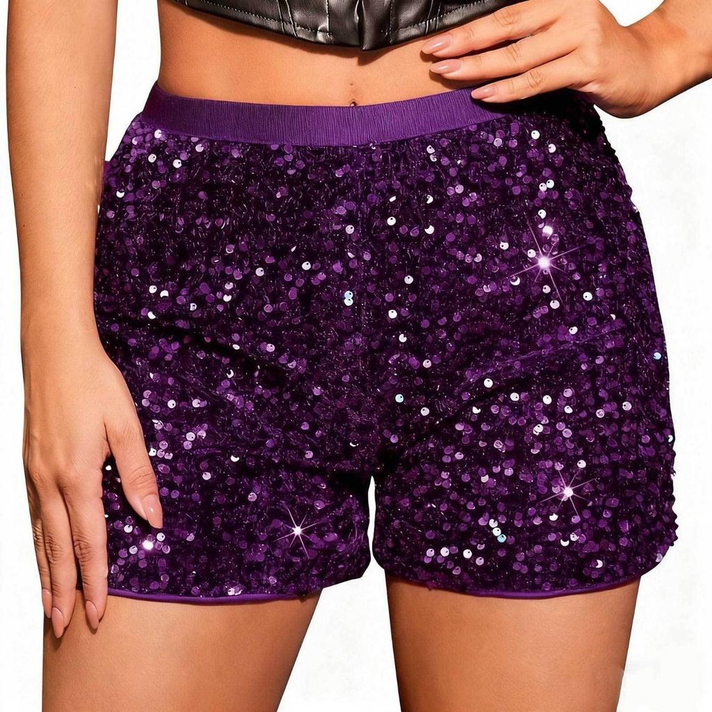 Neue Damenbekleidung, Instagram Mode-Shorts, Hoher Bund, Einfarbige, Schlankmachende, Paillettenbesetzte Damen-Hose