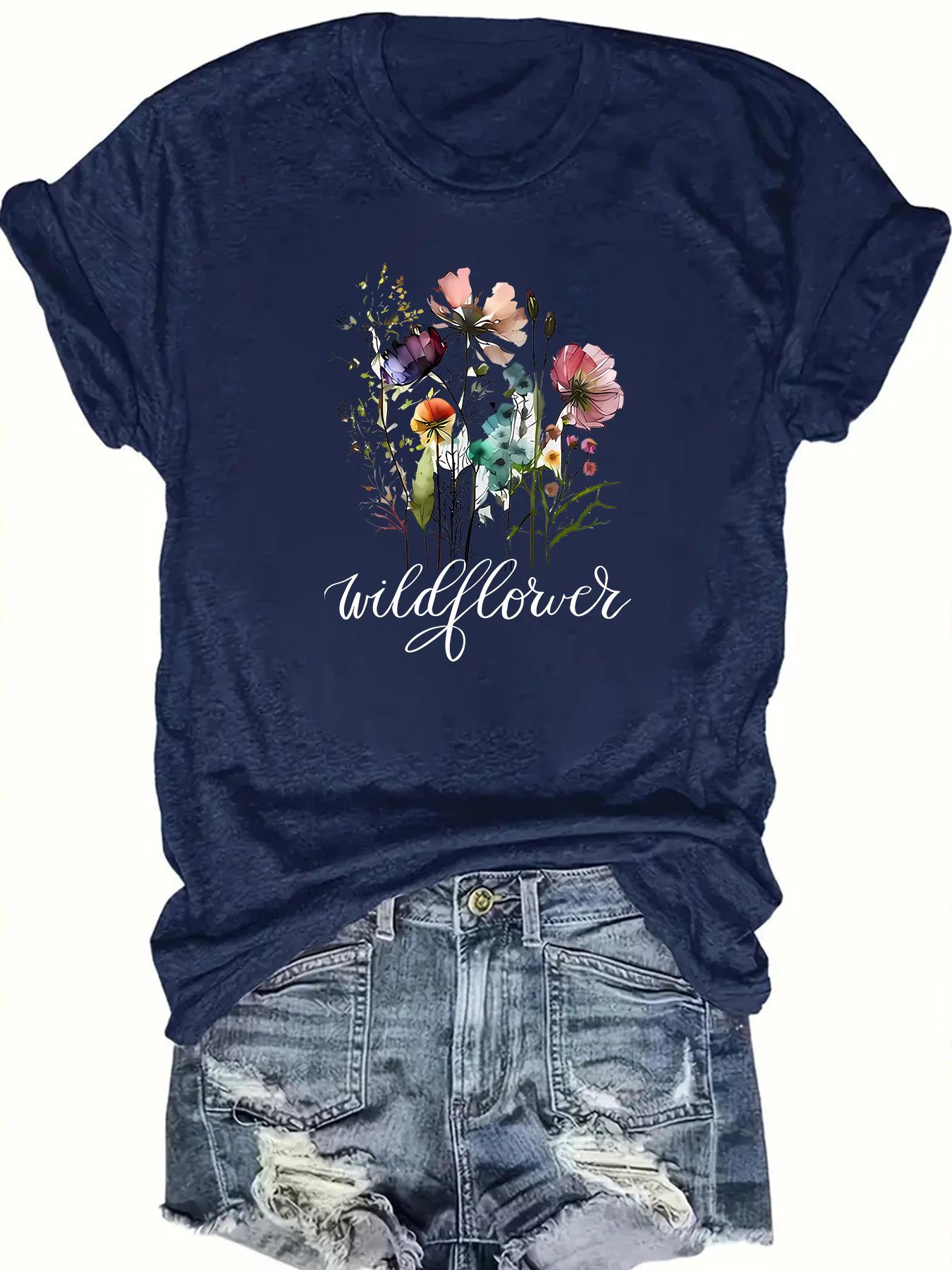

Womens Short Sleeve Daily Casual Flower Top Womens Tshirt Spring and Summer New Short Sleeve Graphic T Shirts Aesthetic S