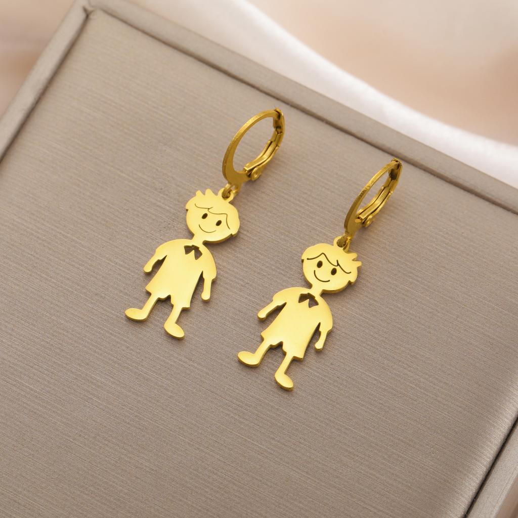 Cazador Girl Boy Child Earrings for Women Stainless Steel Cute Kids Drop Earrings Jewelry Gold Color Gift Wholesale Trendy
