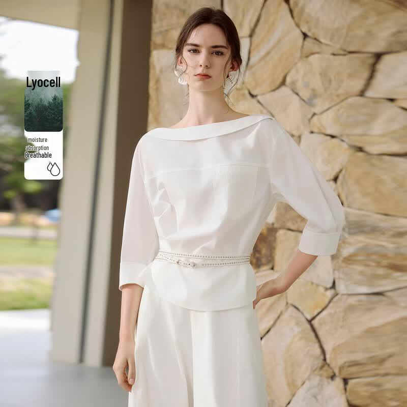 ELLE Women s Lyocell Tencel Off-Shoulder Shirt S