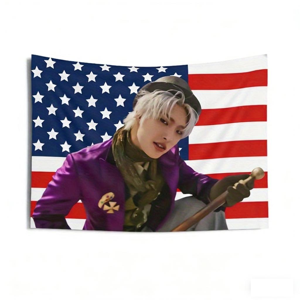 1pc Kpop American Flag Tapestry Golden Hour Part 2 World Tour Horizontal Banner for Concert Event Decor Flat Print