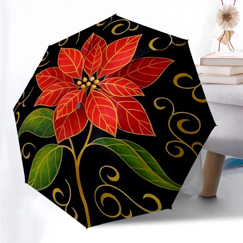 Santa Claus Deer Themed Folding Umbrella Fashion Auto-Open 8 Iron Ribs Plastic Handle Foldable Sunshade Perfect Christmas Gifts