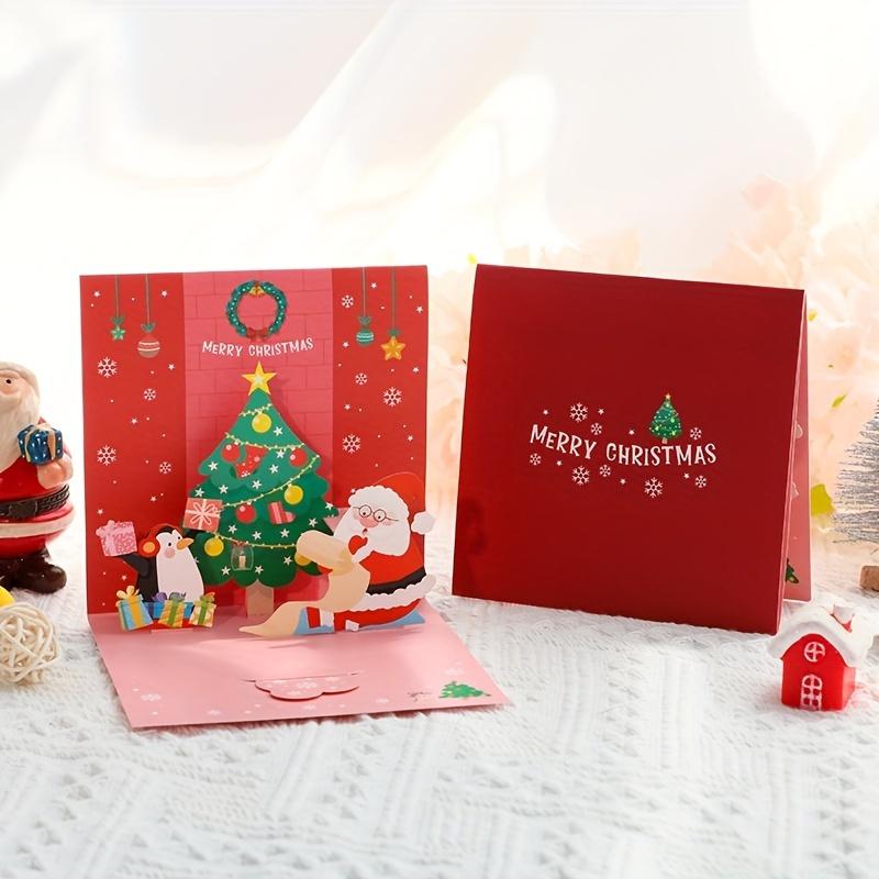 3pcs 3D Christmas Card Decorative Handwritten Blessing Festival Decors Postcard Folding Gift