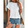 Fashion Casual Bat Short Sleeves Hollow Blouse Women O Neck Loose Summer T Shirts Female Office Tops Sweet Embroidery Solid Color Elegant Clothing