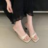 French temperament high-heeled cool slippers wear one-word square head open-toed minimalist style fine-heeled sandals women