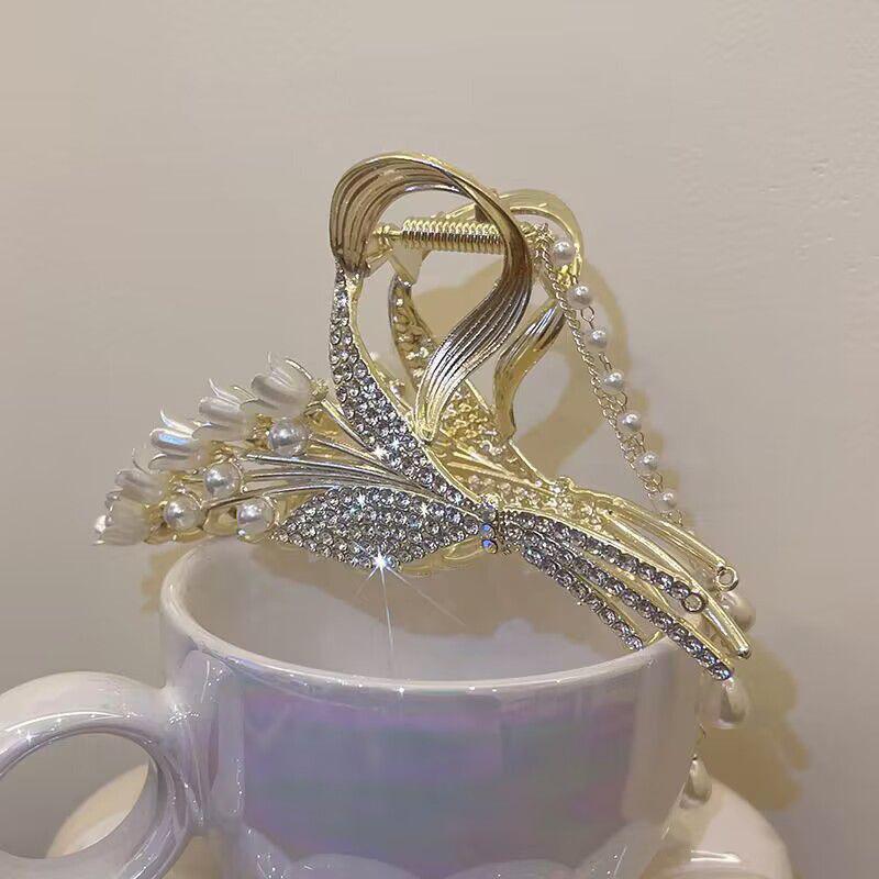 

Коготь для волос в стиле ретро со стразами для женщин, модная металлическая цепочка, заколка для волос с кисточкой, зажим в форме краба, заколка для волос, аксессуары для волос для девочек, вечерние украшения