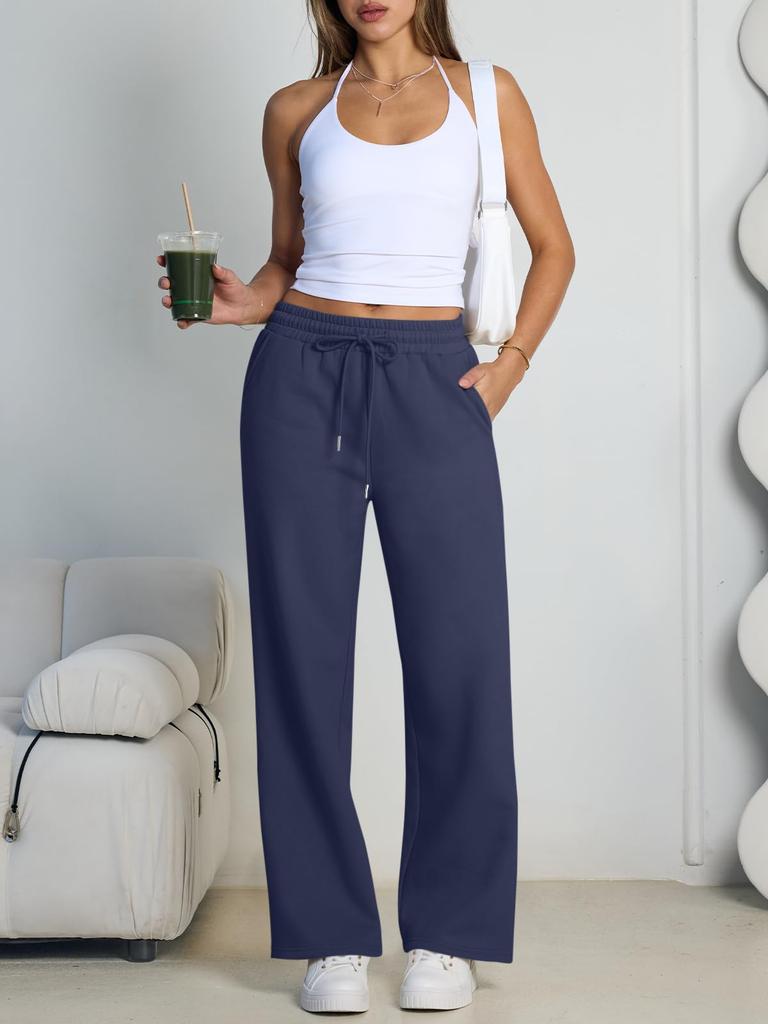 Women's wide leg sweatpants European and American men's and women's sweatpants,waist drawstring straight leg loose
