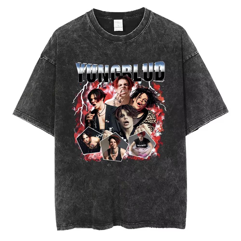 Washed Vintage Yungblud Idols World Tour Tshirt Mens Women Casual Oversized Cotton T Shirt Male Hip Hop Fashion Retro Tshirts