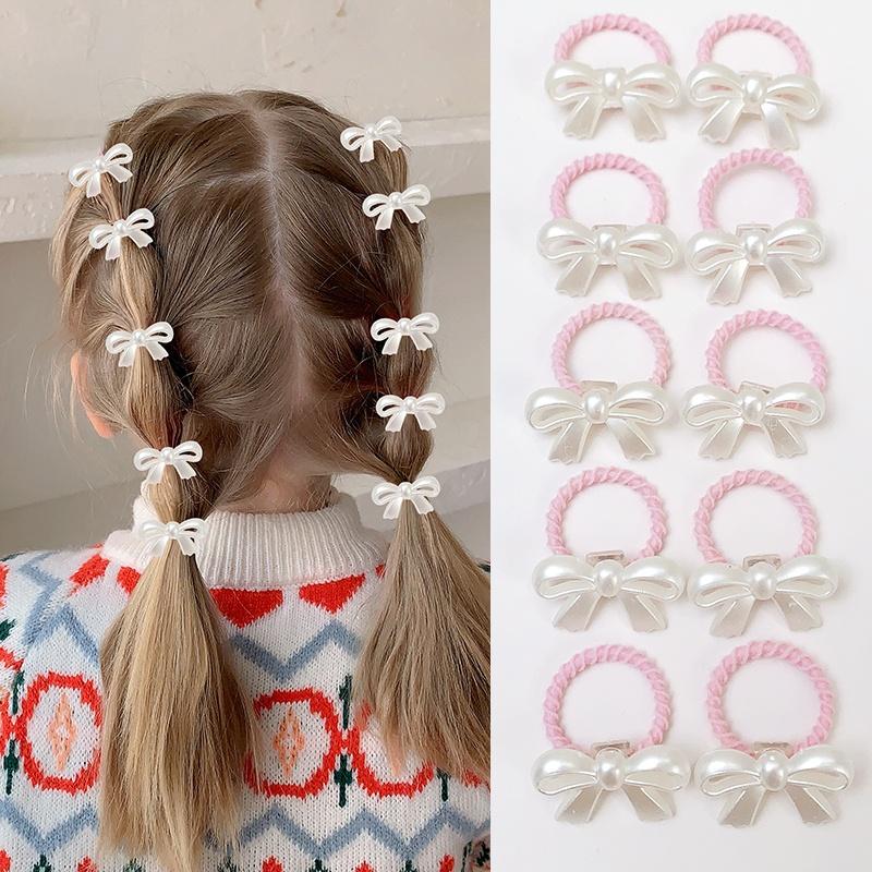 

10 шт. Милые розовые резинки для волос с бантом из имитации жемчуга для девочек и маленьких девочек