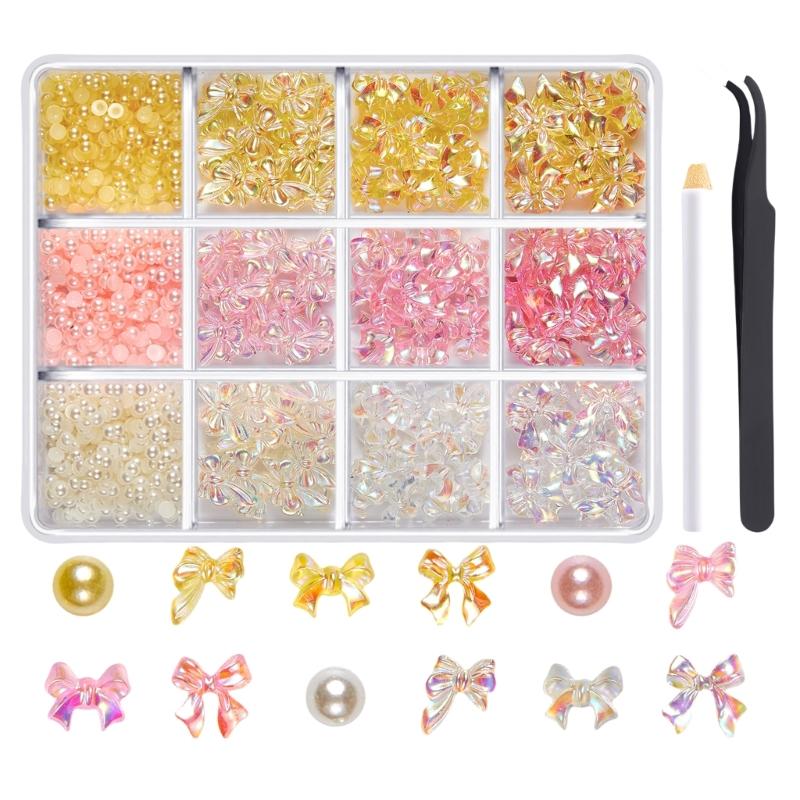 1Box 3D Butterfly Nails Charm for Women Mixed Ribbon Resin Nails Art Rhinestones Crafts Nails Supplies Embellishment