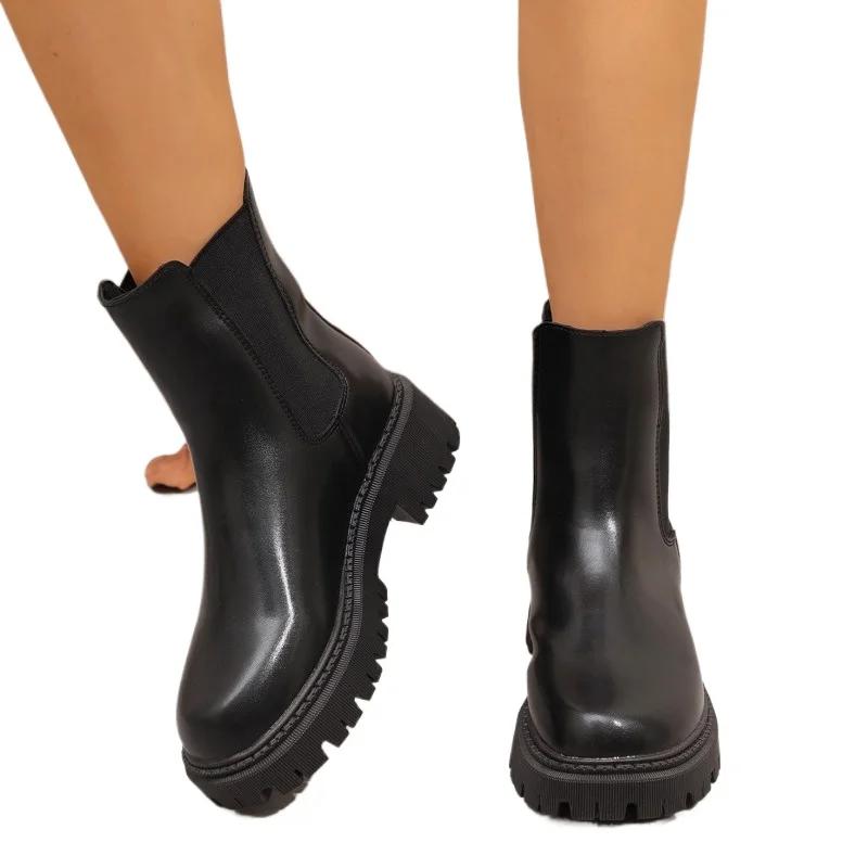 Fashion Round Toe Modern Boots Women 2024 High Quality Ladies Shoes Slip-on Women's Boots New Plus Size Solid Mid-Calf Boots