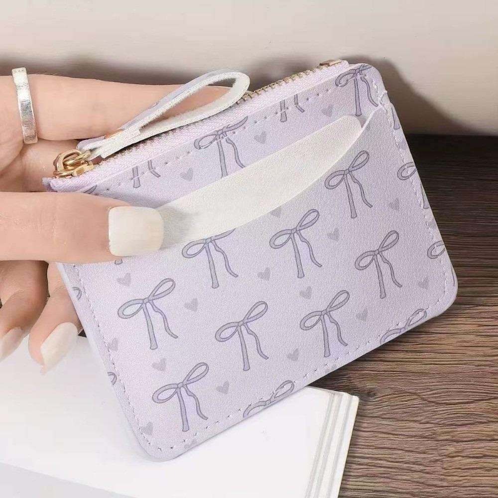 

PU Leather Bow Wallet Zipper Card Holder Portable Short Card Bag Daily фиолетовый